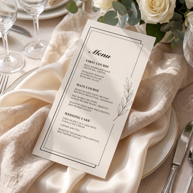 Menu de mariage formel à branche de feuille écrue (Ecru Leaf Branch Formal Wedding Menu)