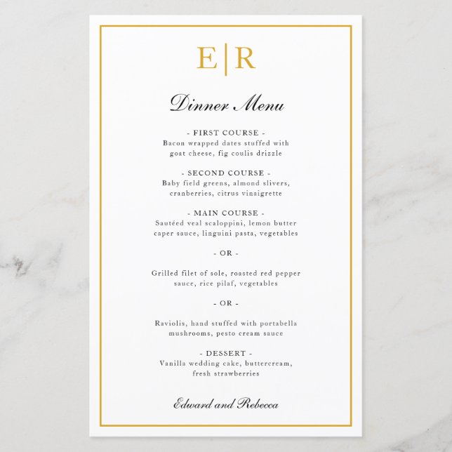 Menu de mariage formel élégant avec monogramme en  (Devant)