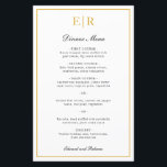 Menu de mariage formel élégant avec monogramme en<br><div class="desc">Menu de mariage élégant avec votre monogramme et une bordure en faux or. Les en-têtes et vos noms sont en calligraphie. Ces menus de mariage simples et classiques sont parfaits pour un mariage formel et sont imprimés sur des feuilles de papier pour une option économique et abordable.</div>