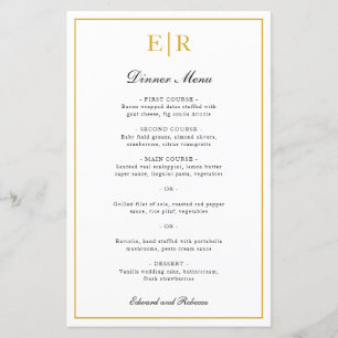 Menu de mariage formel élégant avec monogramme en 