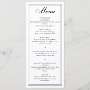 Menu de mariage formel élégant noir et blanc