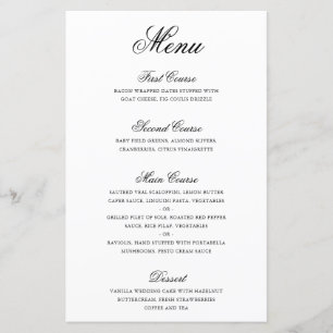 Menu de mariage formel noir et blanc traditionnel