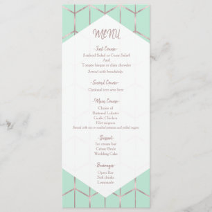 Menu de mariage géométrique chic vert menthe et or