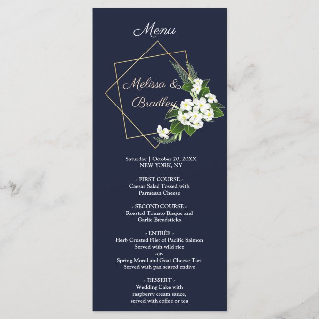 Menu de mariage géométrique marine élégant et clas (Devant)
