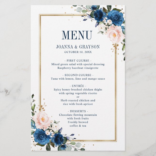 Menu de mariage géométrique Rose rose blush bleu m (Devant)
