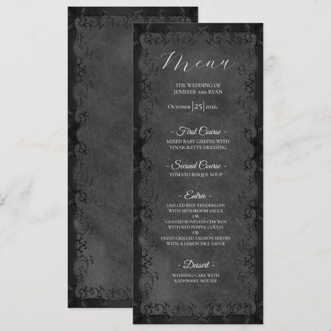 Menu de mariage gothique élégant (Devant / Derrière)