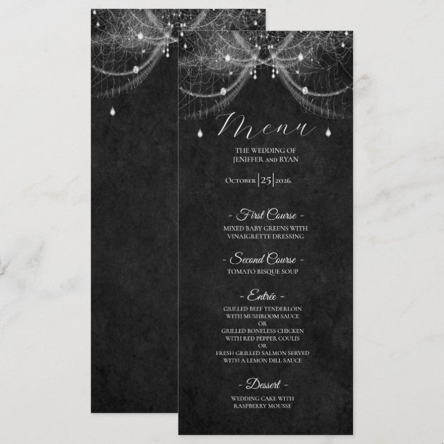 Menu de mariage gothique élégant (Devant / Derrière)