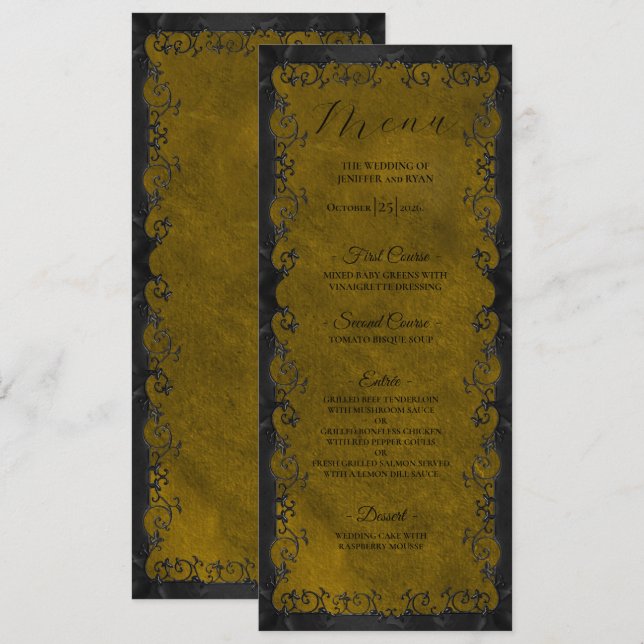 Menu de mariage gothique élégant (Devant / Derrière)