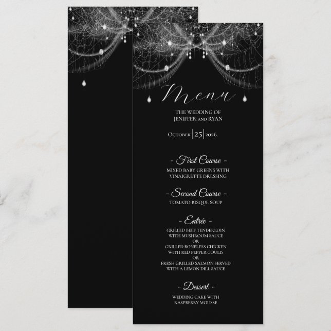 Menu de mariage gothique élégant (Devant / Derrière)