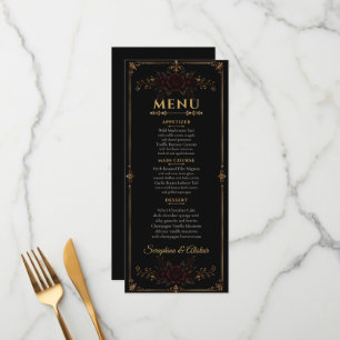 Menu de mariage gothique élégant et sombre