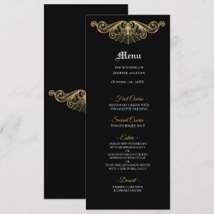 Menu de mariage gothique élégant noir et or
