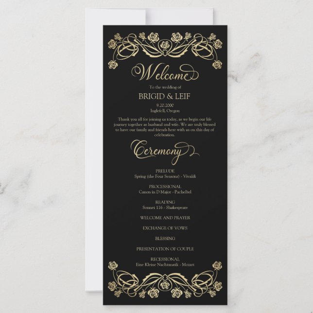 Menu de mariage gothique fantasy Roses (Devant)