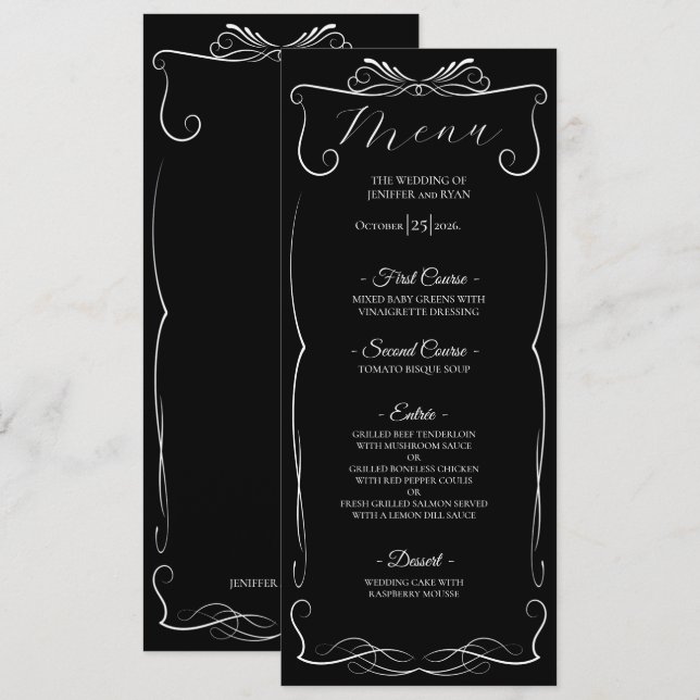 Menu de mariage gothique floral élégant (Devant / Derrière)
