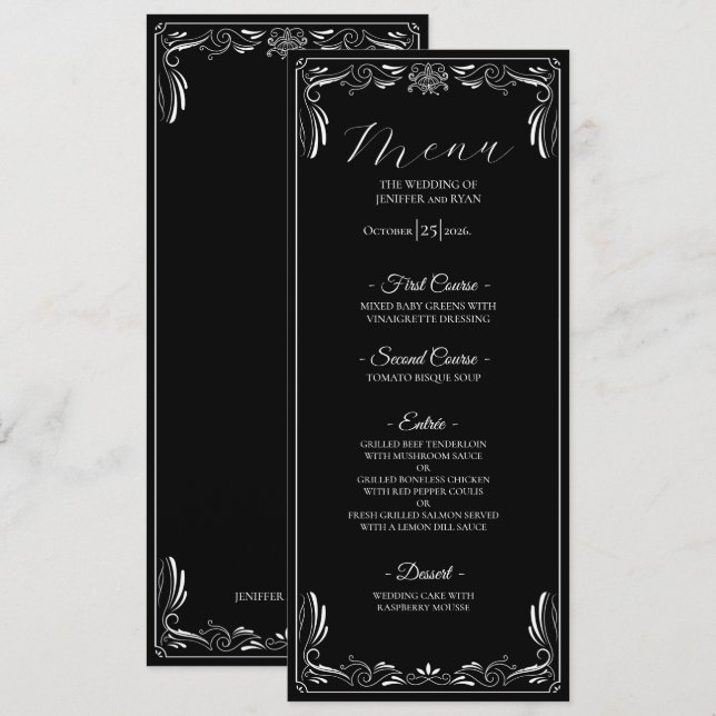 Menu de mariage gothique floral élégant (Devant / Derrière)