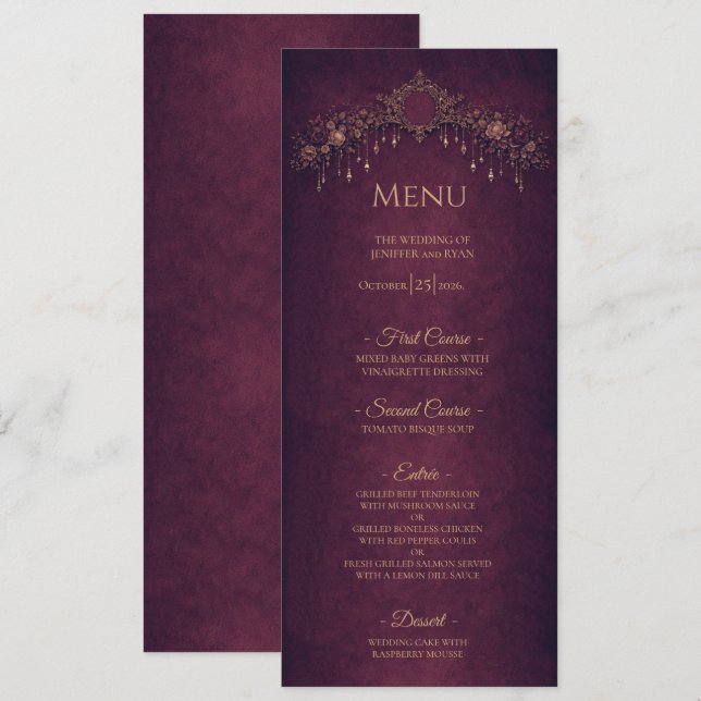 Menu de mariage gothique floral élégant Halloween (Devant / Derrière)