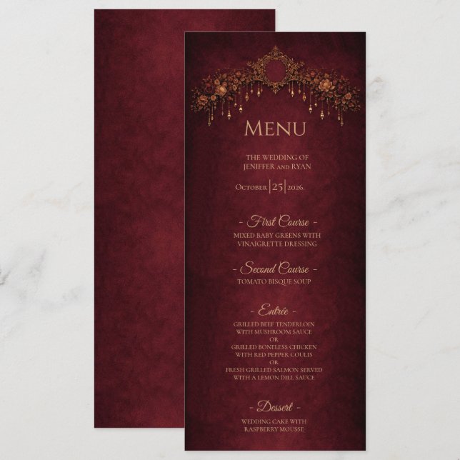 Menu de mariage gothique floral élégant Halloween (Devant / Derrière)