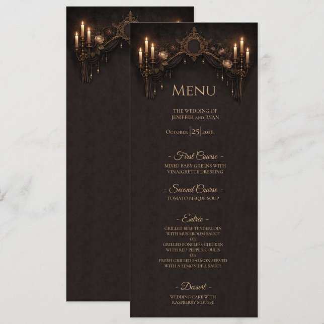 Menu de mariage gothique floral élégant Halloween (Devant / Derrière)