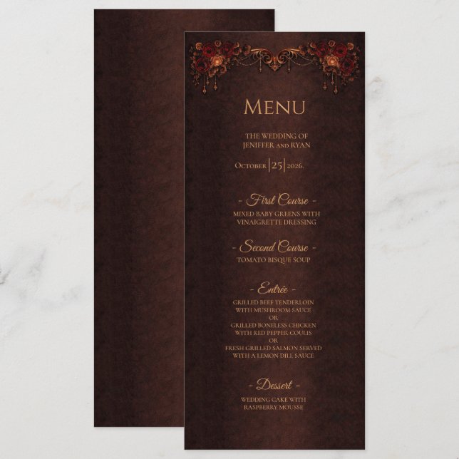 Menu de mariage gothique floral élégant Halloween (Devant / Derrière)