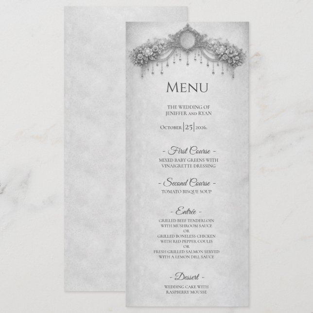 Menu de mariage gothique floral élégant Halloween (Devant / Derrière)