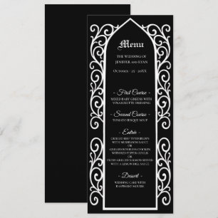 Menu de mariage gothique noir et blanc à bordure o