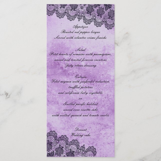 Menu de Mariage gothique violet de dentelle noire (Devant)