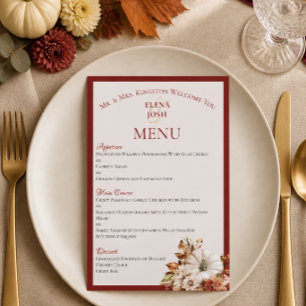 Menu de mariage Harvest Chic Citrouille Blanche