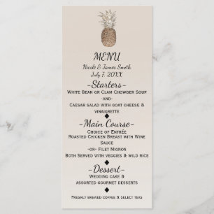 Menu de mariage hawaïen tropical à l'ananas rustiq