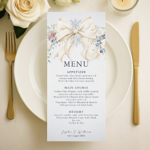 Menu de mariage hivernal – Crème, nœud et floral