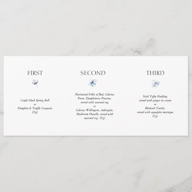 Menu de mariage horizontal Hydrangea Bleu (Devant)