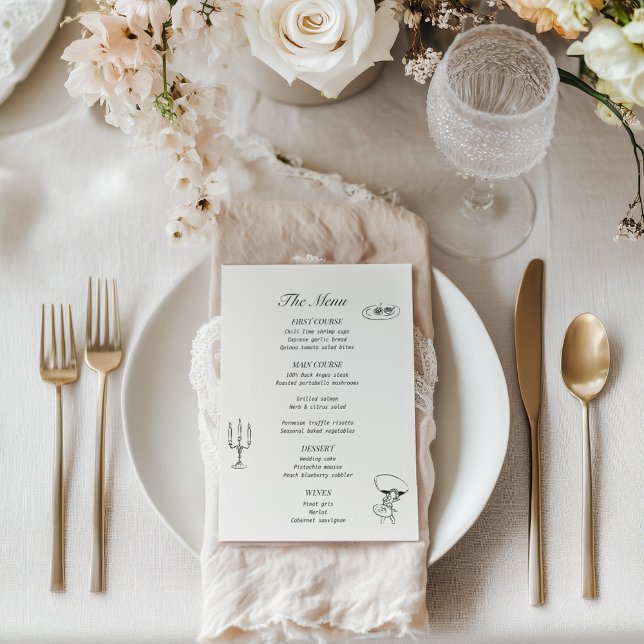 Menu de mariage illustré gris charbon (Créateur téléchargé)