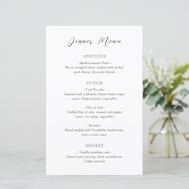 Menu de mariage intemporel noir et blanc classique (Debout devant)