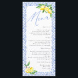 Menu de mariage italien au citron de Positano<br><div class="desc">Menu de mariage italien à carreaux bleus de Positano au citron</div>