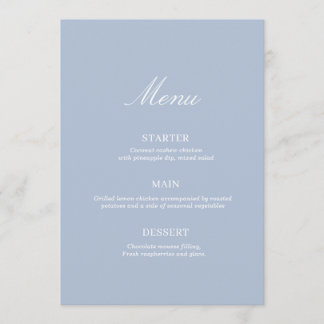 Menu de mariage jardin poussiéreux bleu Cottagecor