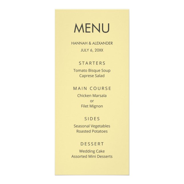 Menu de mariage jaune citron de l'île (Devant)