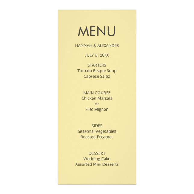 Menu de mariage jaune citron de l'île - Édition fa (Devant)