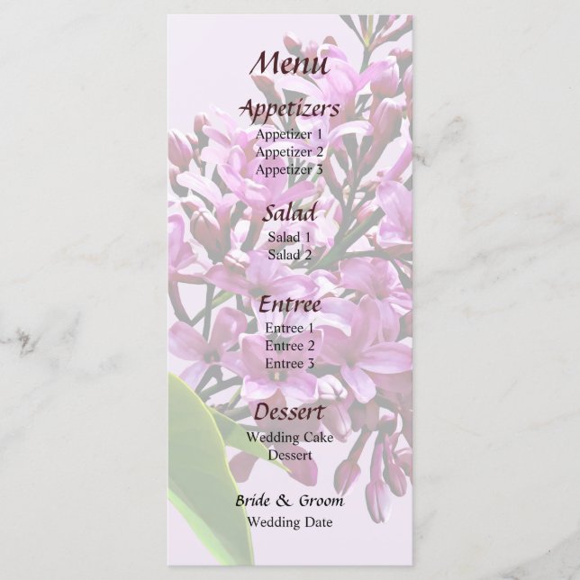 Menu de mariage Les lilas commencent à s'ouvrir (Devant)