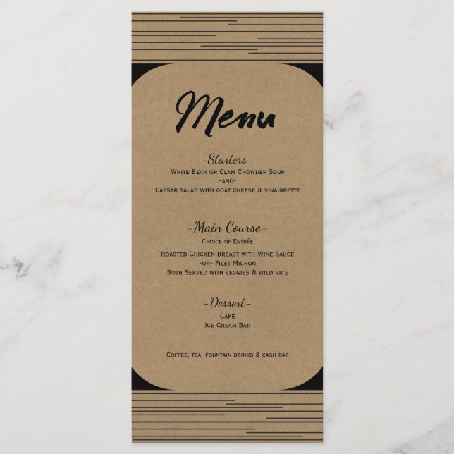 Menu de mariage lignes modernes minimales Kraft no (Devant)