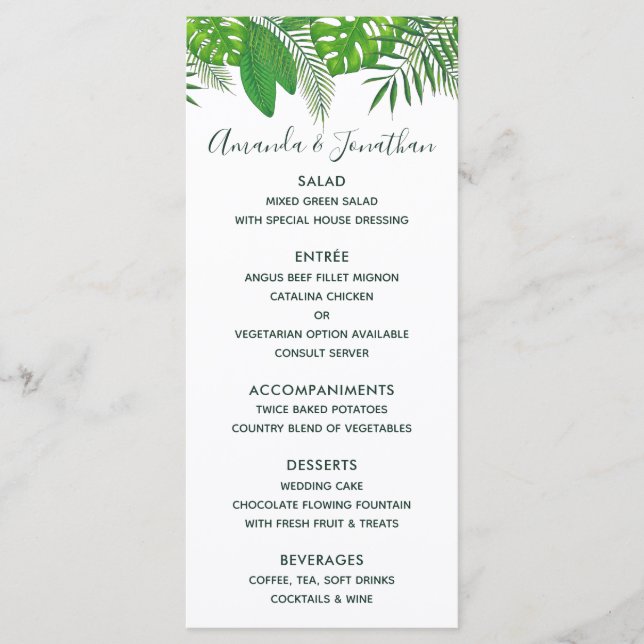 Menu de mariage luau aloha hawaïen aquarelle (Devant)