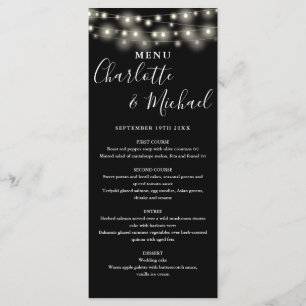 Menu de mariage lumineux noir et blanc Signature