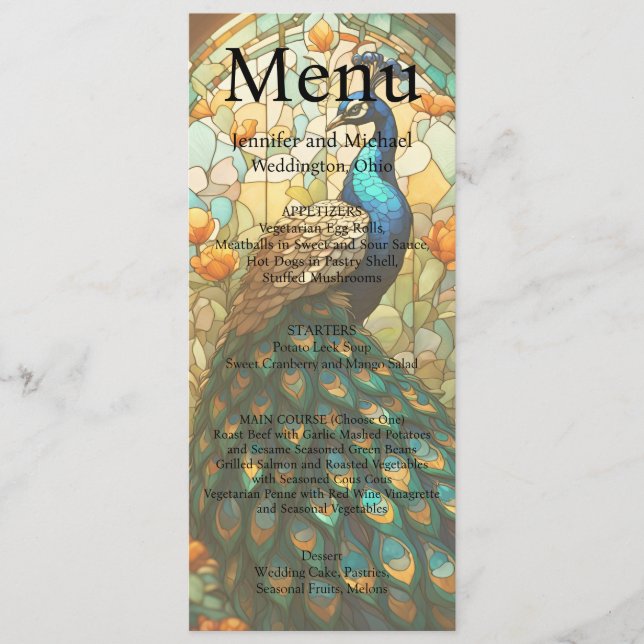 Menu de mariage luxueux maximaliste Paon (Devant)
