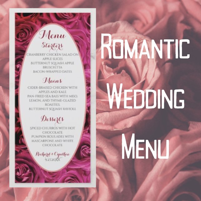 Menu de mariage luxueux Roses rose pâle Élégant (Créateur téléchargé)