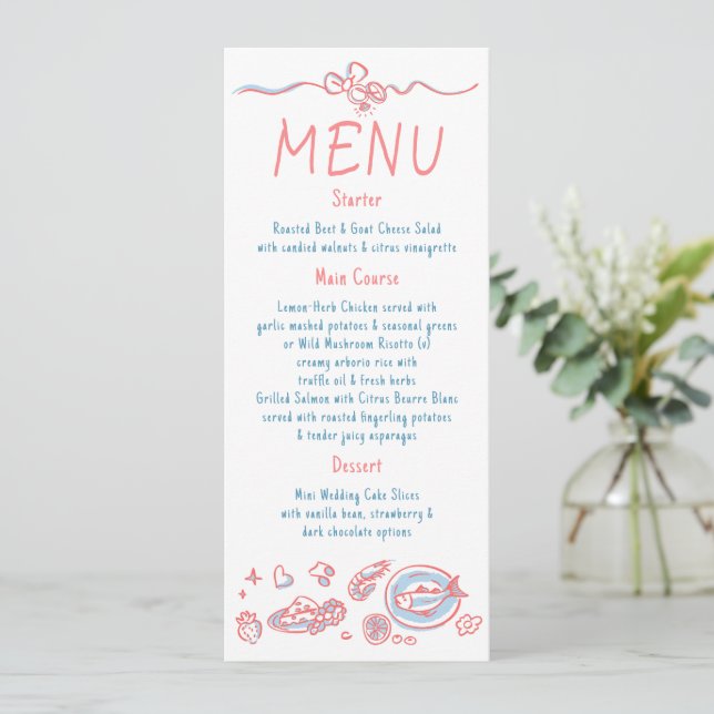 Menu de mariage manuscrit décoration fantaisiste f (Debout devant)