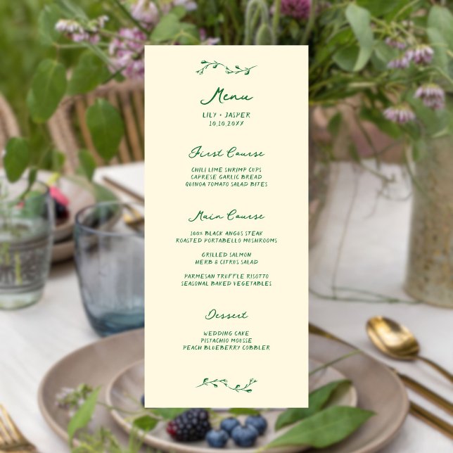 Menu de mariage manuscrit vert (Créateur téléchargé)
