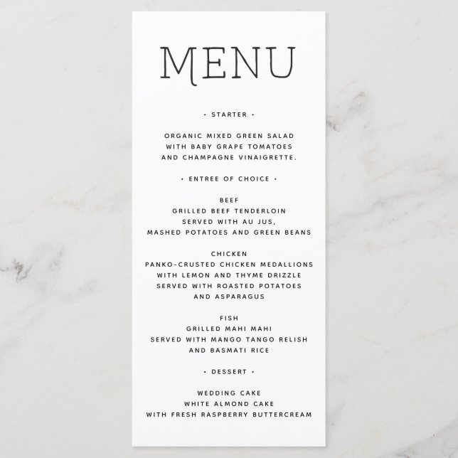 Menu de mariage - menu de Fête de la mariée - (Devant)