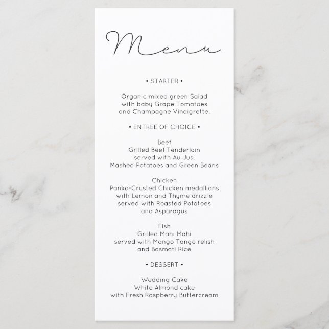 Menu de mariage - menu de Fête de la mariée - (Devant)