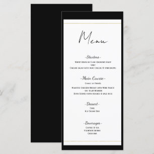 Menu de mariage minimal moderne noir blanc or