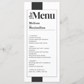 Menu de mariage minimal noir & blanc élégant