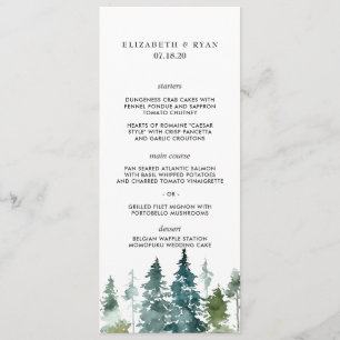 Menu de mariage minimaliste aquarelle pins rustiqu