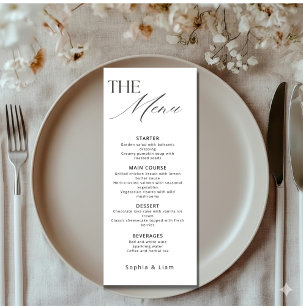 Menu de mariage minimaliste avec calligraphie mode