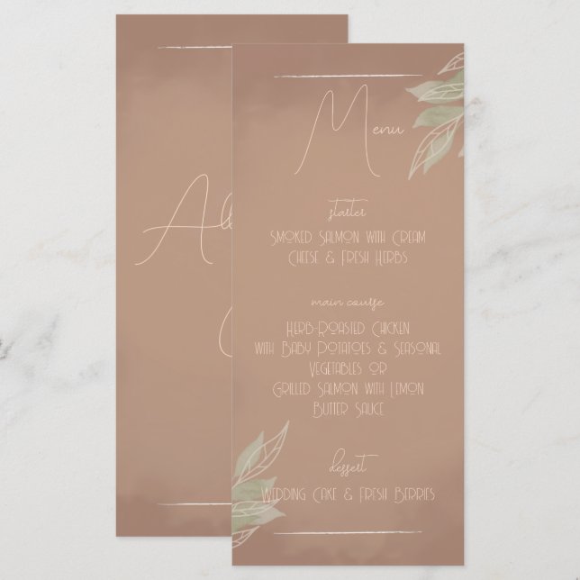 Menu de mariage minimaliste boho terracotta (Devant / Derrière)